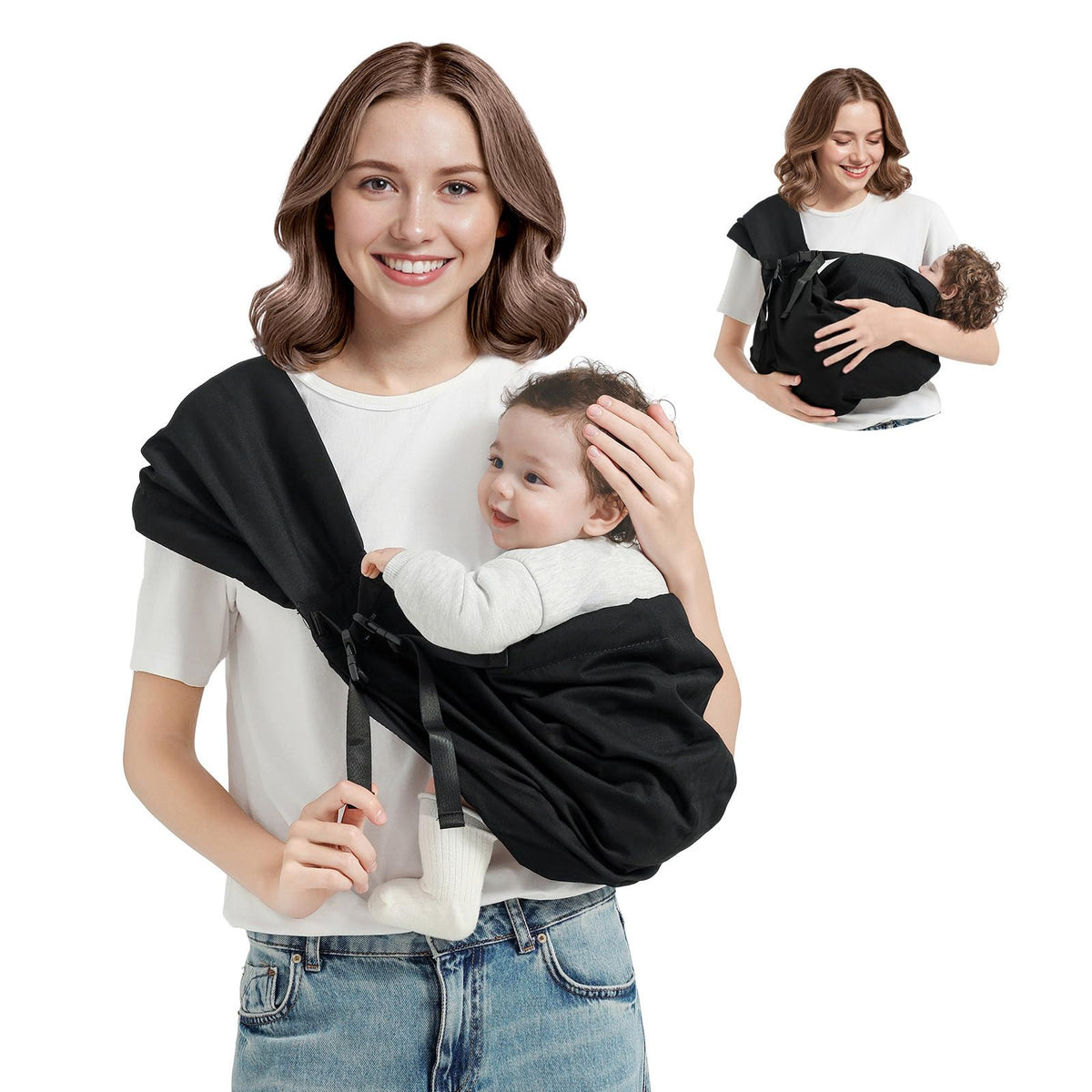MISSWISDOM baby sling ergonomic design supports hip-friendly seating
