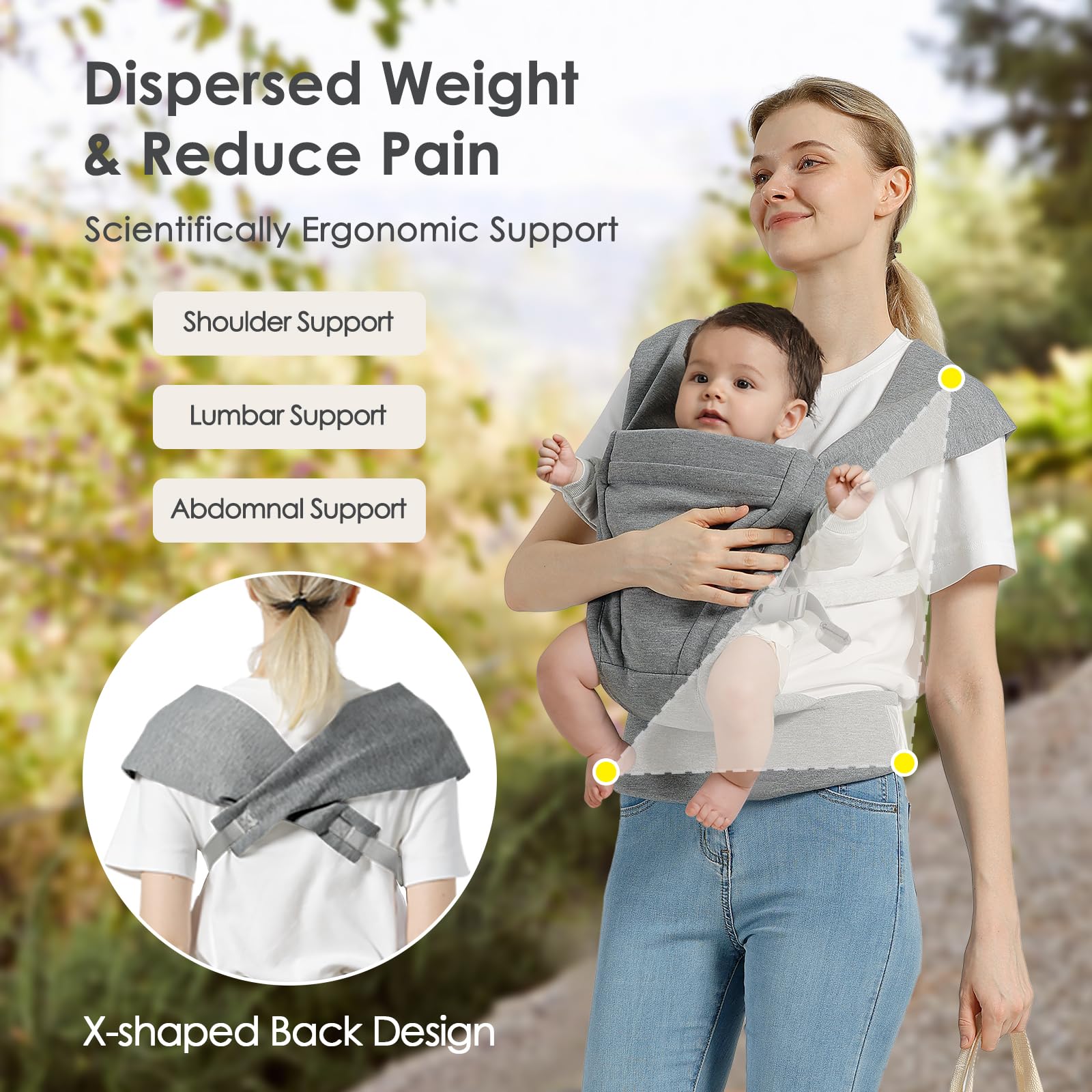 MISSWISDOM cross straps provide balanced weight distribution and easy adjustment.