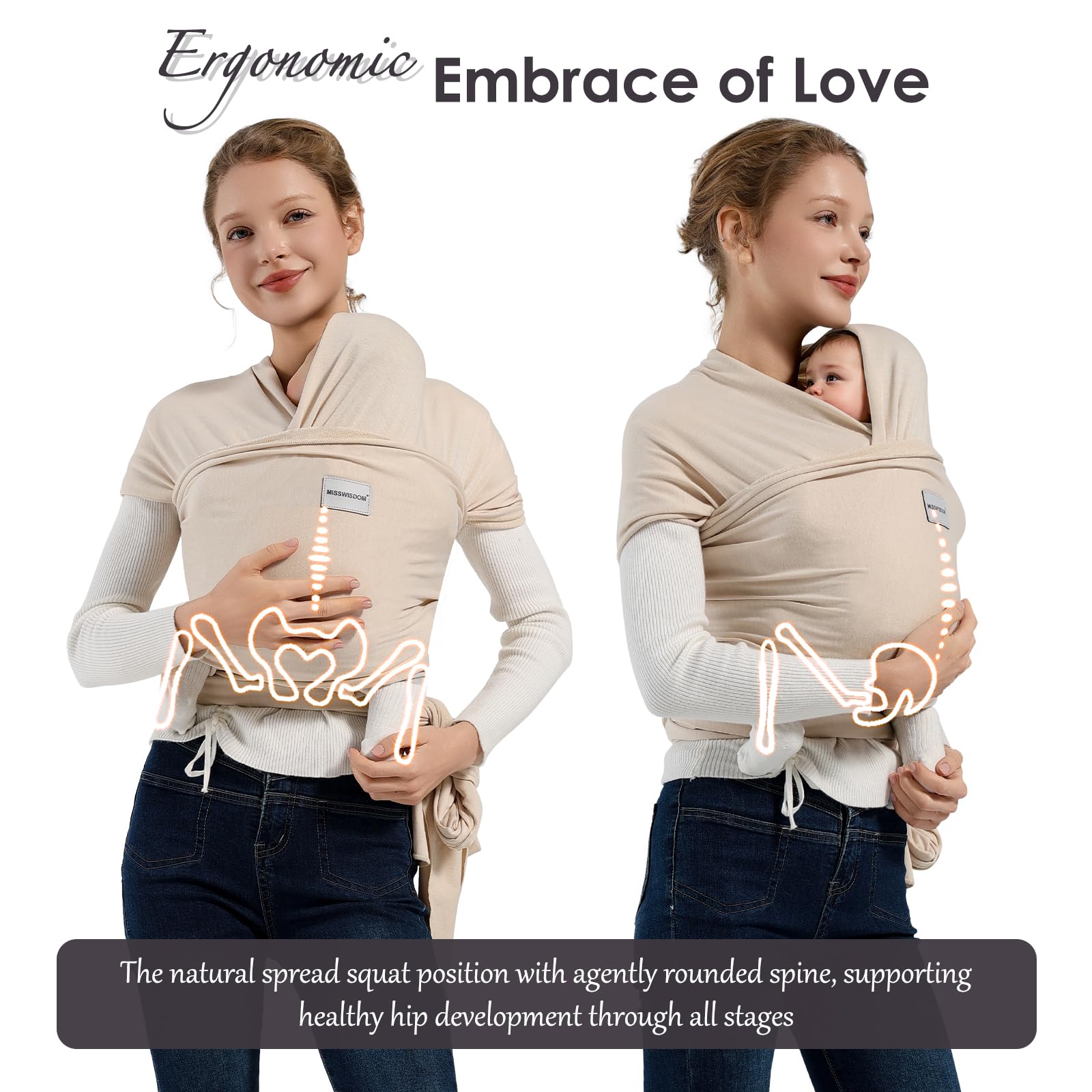 MISSWISDOM wrap shown as easy to wear with clear instructions