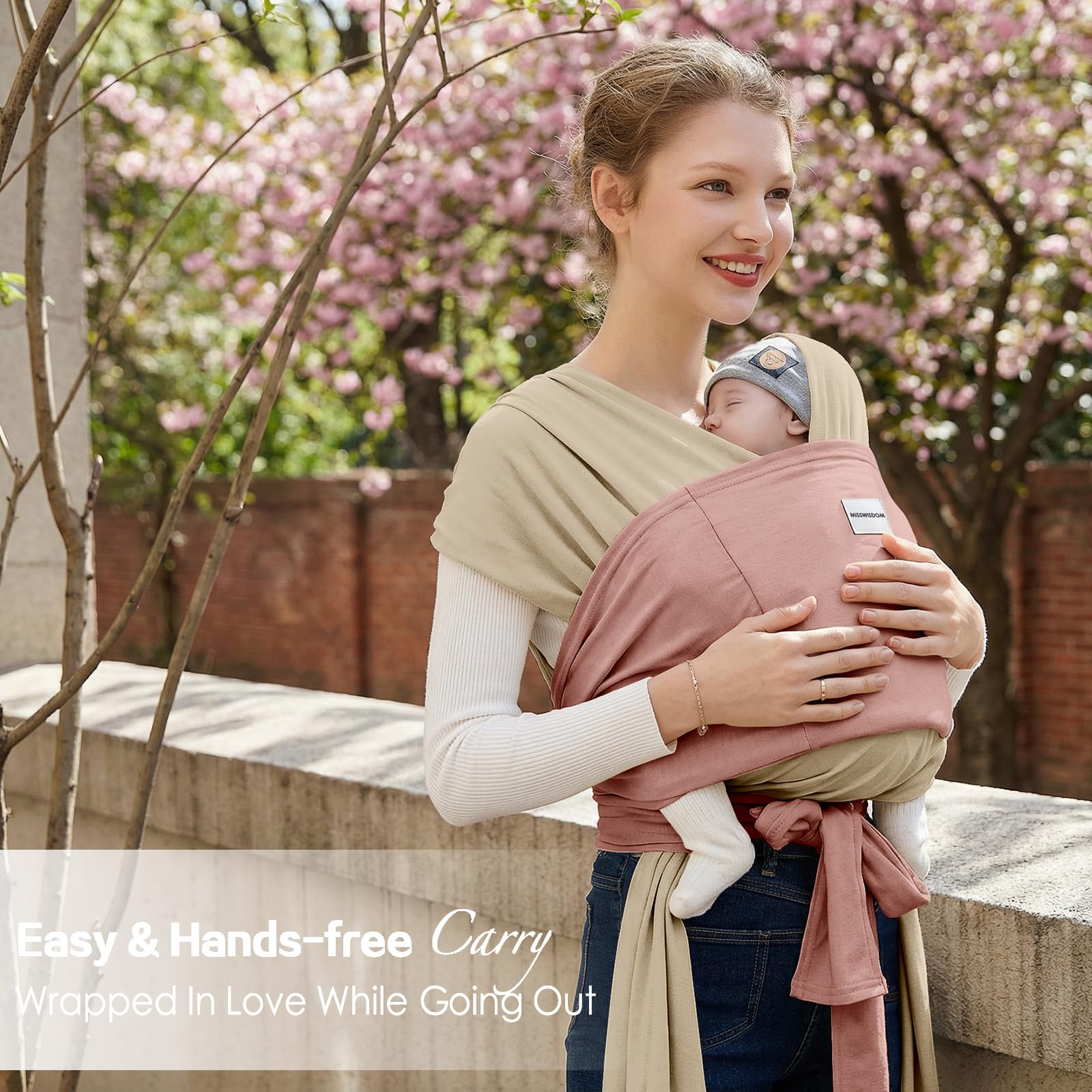 MISSWISDOM carrier shows ergonomic M-shape seating for hip-friendly support