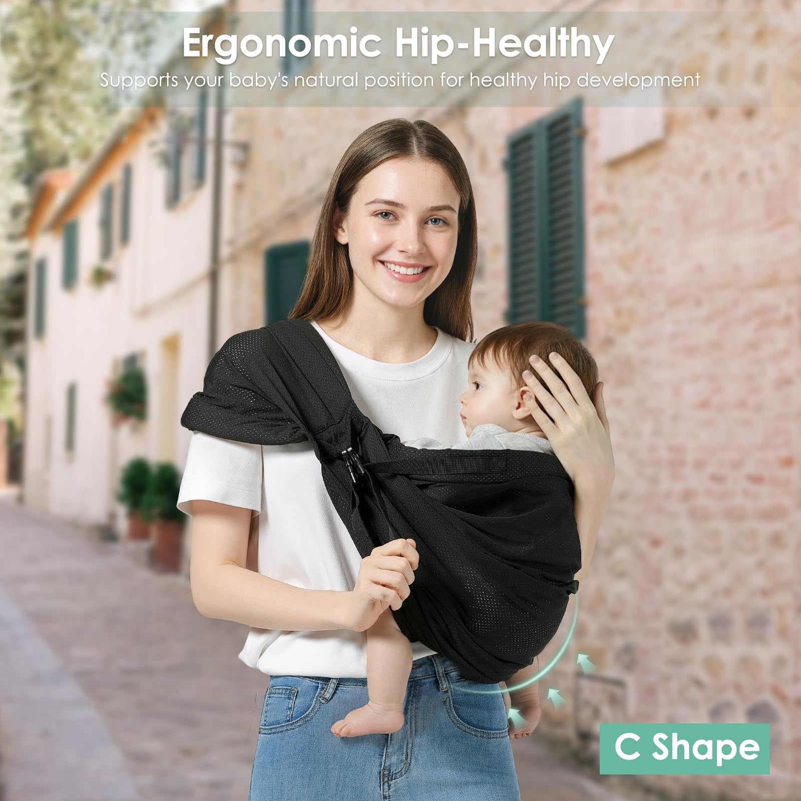 MISSWISDOM chest adjustment belt lets you pull baby closer for security.