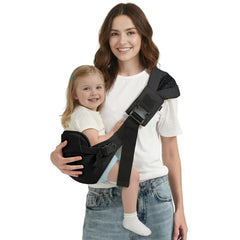 MISSWISDOM toddler sling full view shows ergonomic fit for parent and child