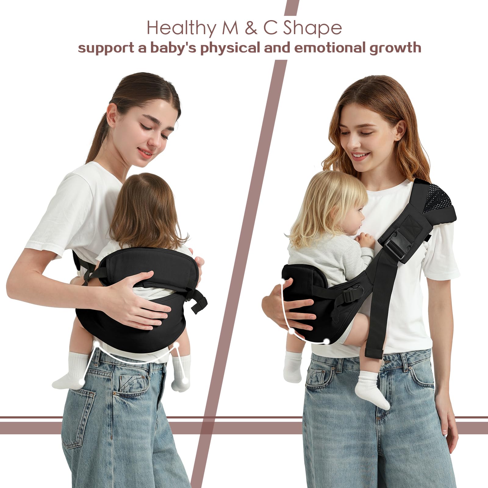 MISSWISDOM toddler sling shoulder adjustment highlights quick, comfortable wearing
