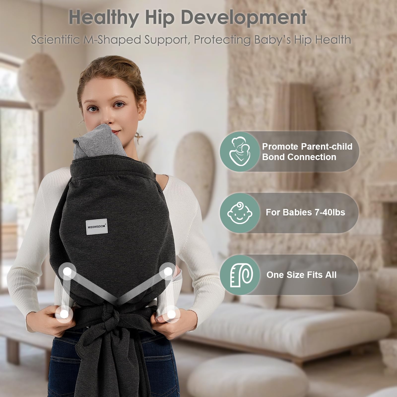 MISSWISDOM carrier with widened shoulder straps provides balanced support