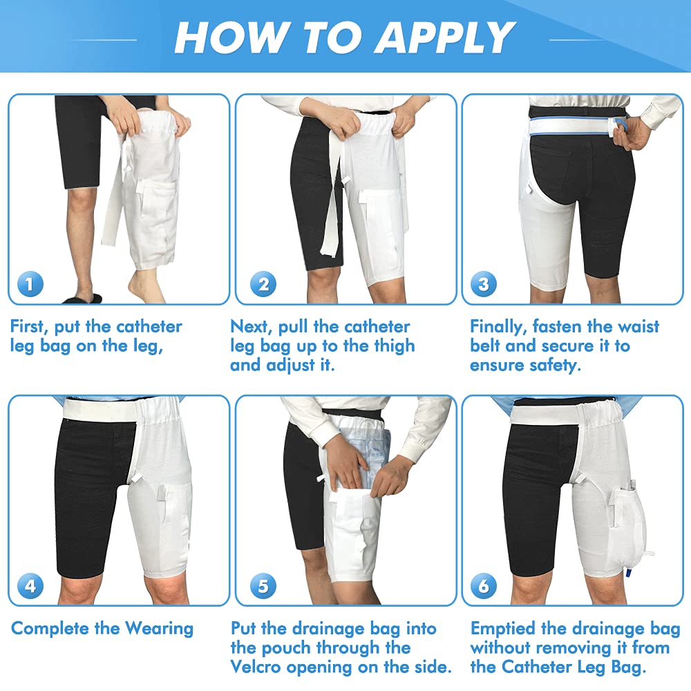 Mistuki white catheter leg bag carrying cover adds stability when bag fills.