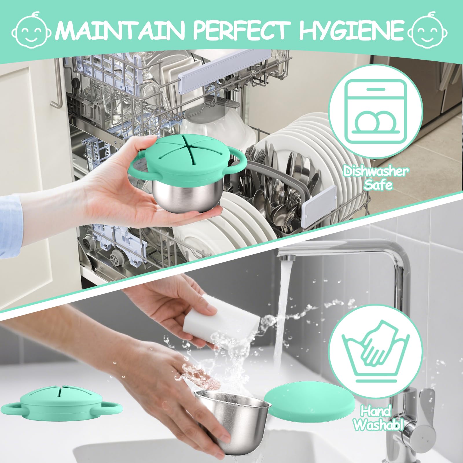 Mity Rain safe materials, BPA-free silicone and stainless steel for worry-free snacking.