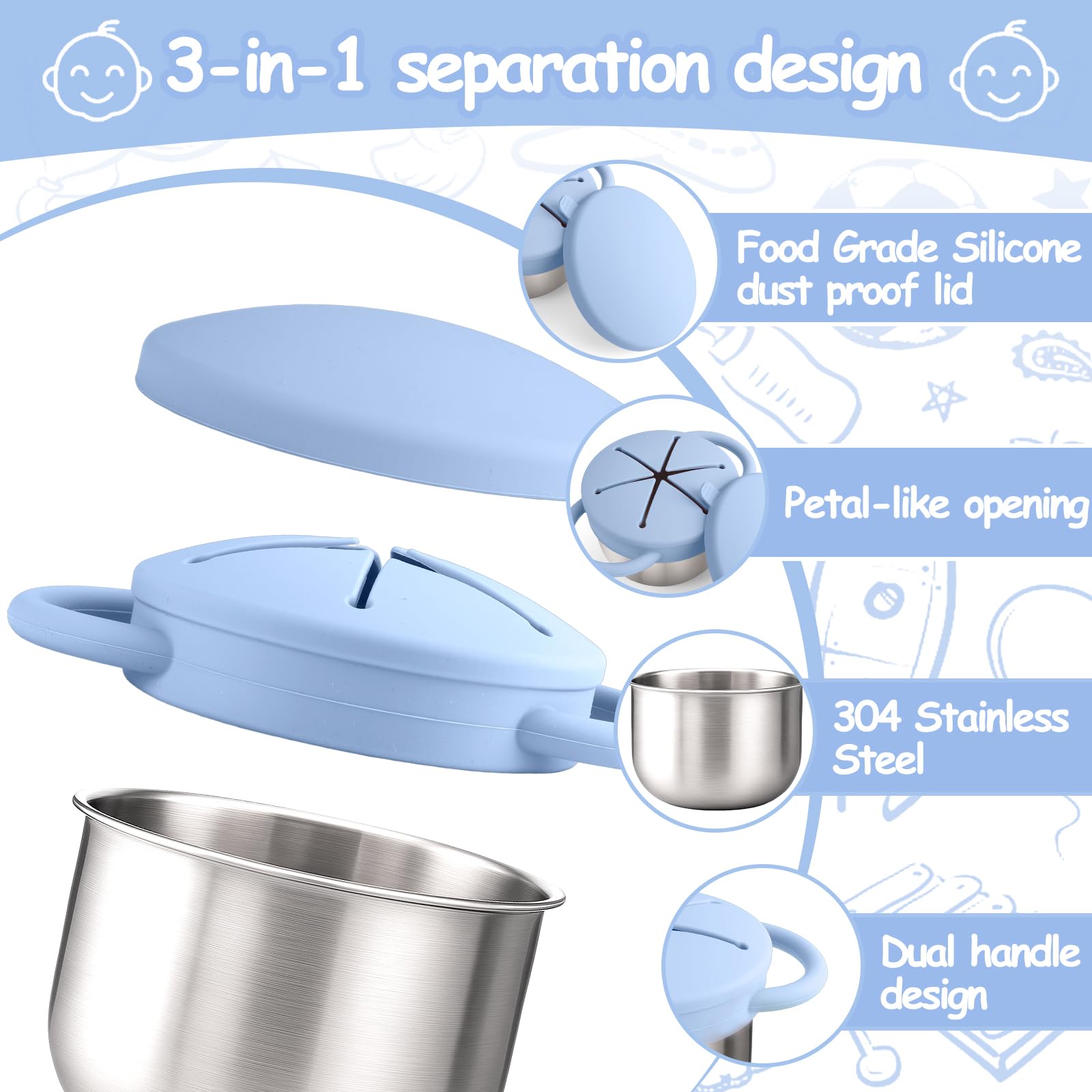Mity rain dual-handles provide easy grip for little hands during snacking.