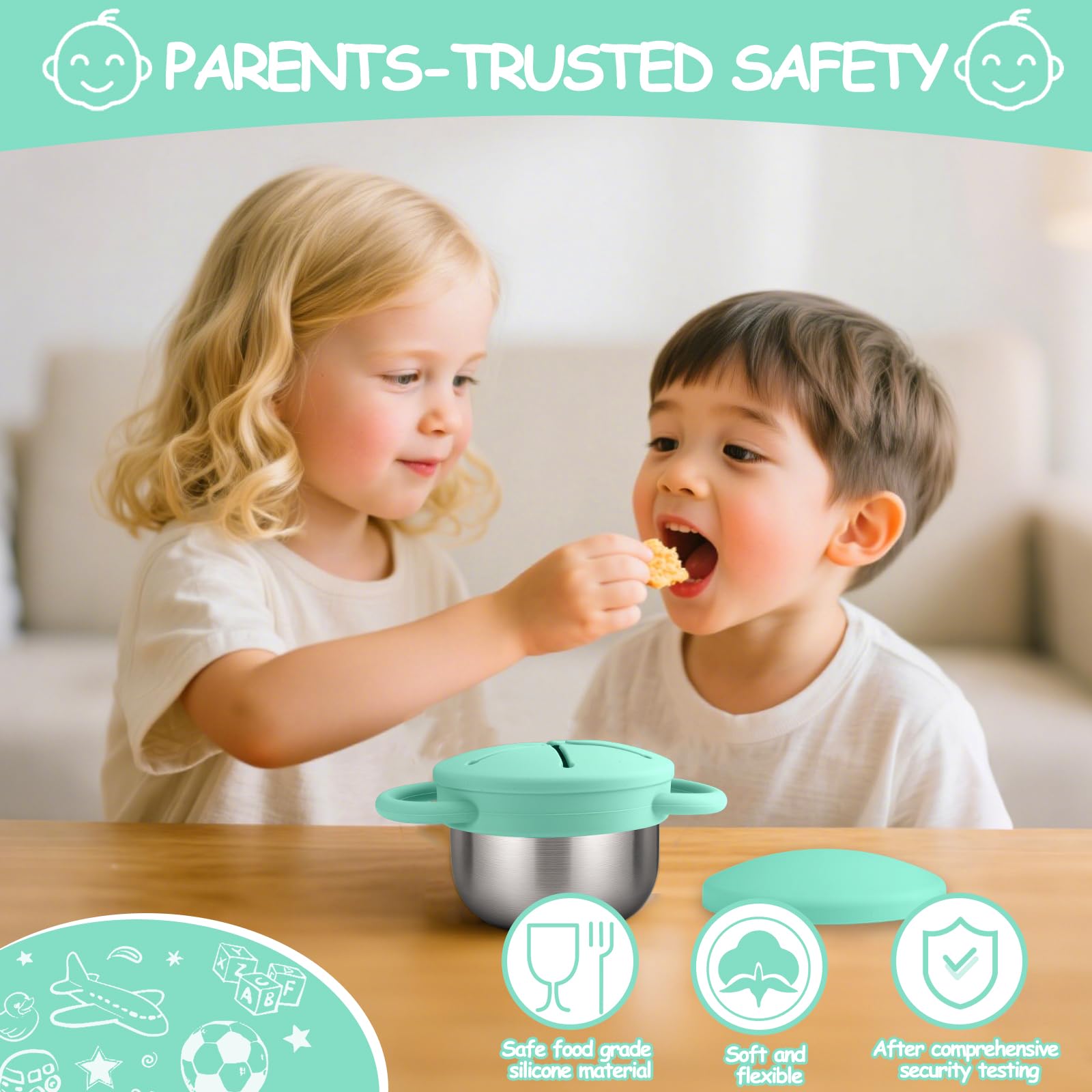 Mity Rain dual-handles snack cup, promoting independent self-feeding for kids.