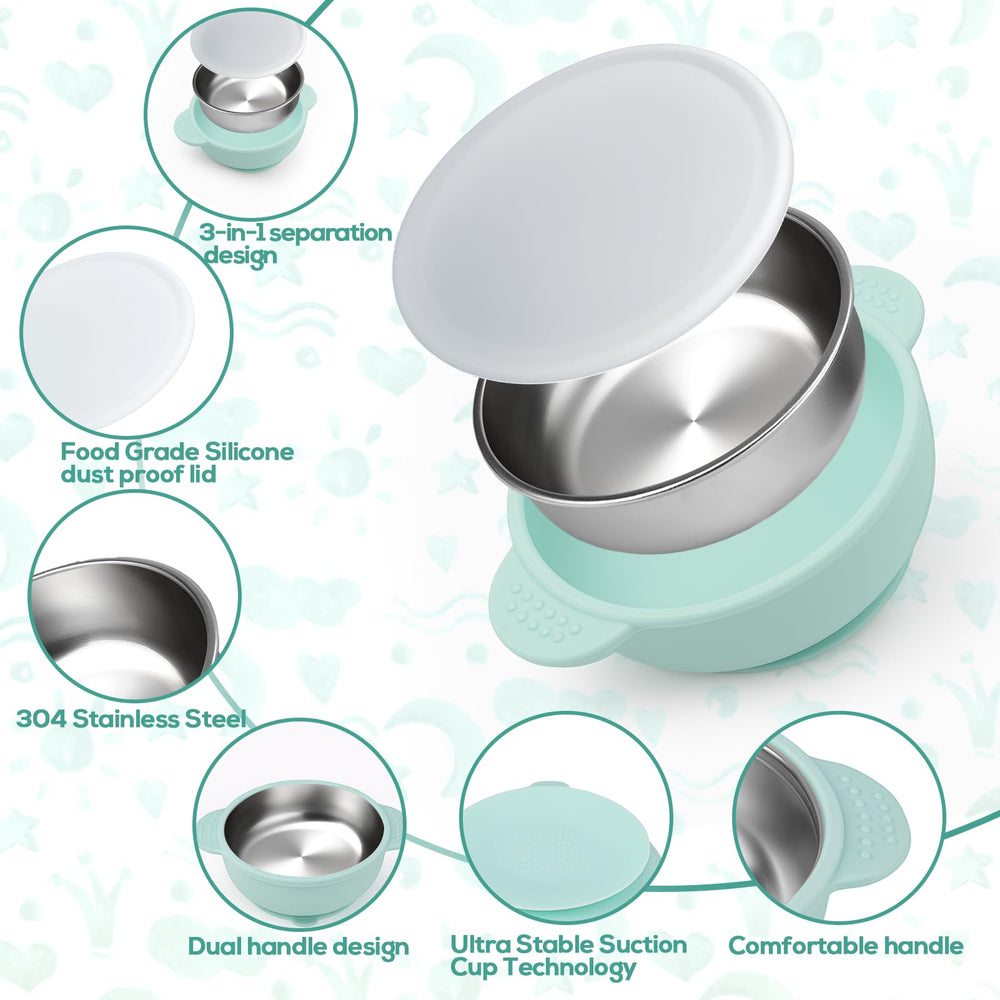 Mity rain protective silicone lid fits bowls securely for travel and storage.