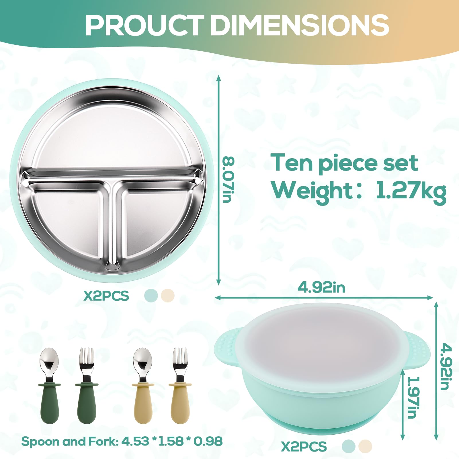 Mity rain silicone kid bowl with lid resists stains and supports self-feeding.