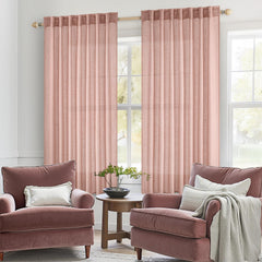 MIULEE Blush Pink Linen Curtains close-up of woven texture and fabric quality.