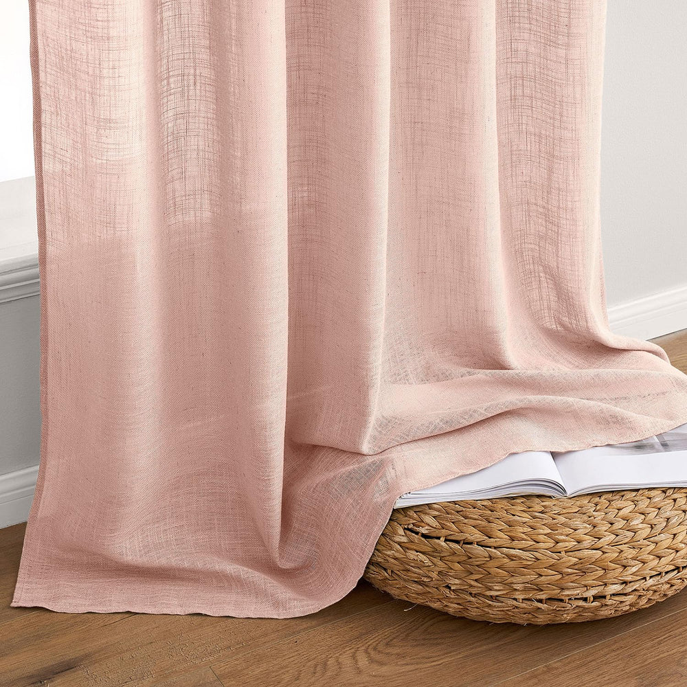MIULEE Blush Pink Linen Curtains easy care label and washing guidance.