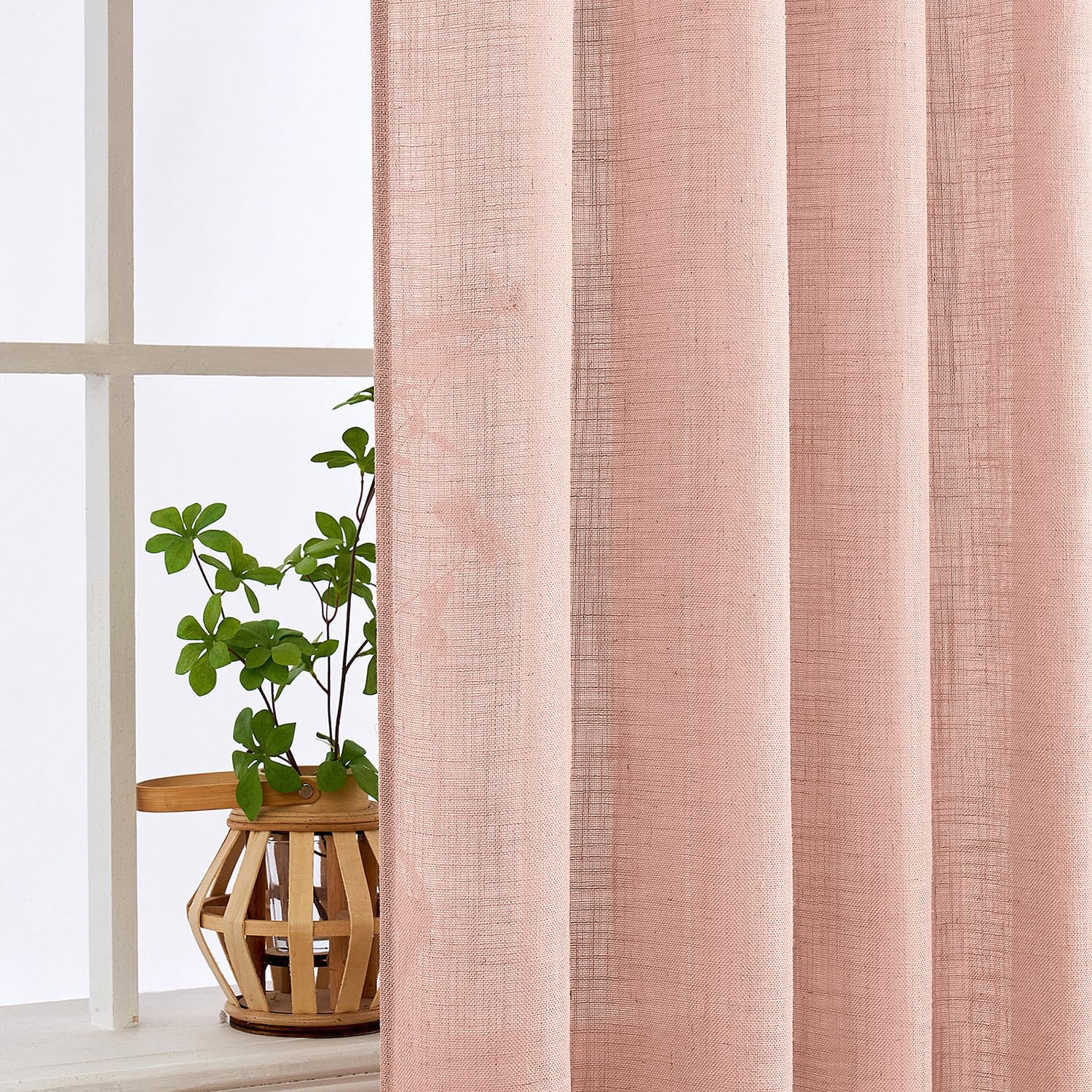 MIULEE Blush Pink Linen Curtains room ambience in a cozy setting.
