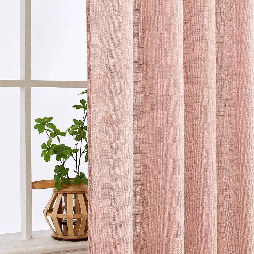 MIULEE Blush Pink Linen Curtains room ambience in a cozy setting.