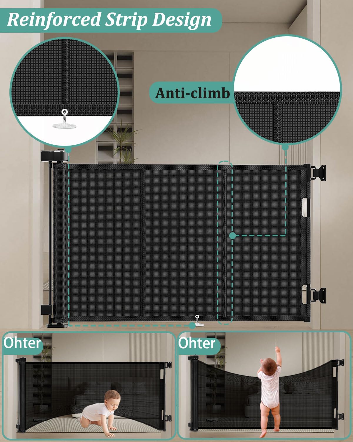 Miumoon 34-inch tall retractable gate setup at doorway