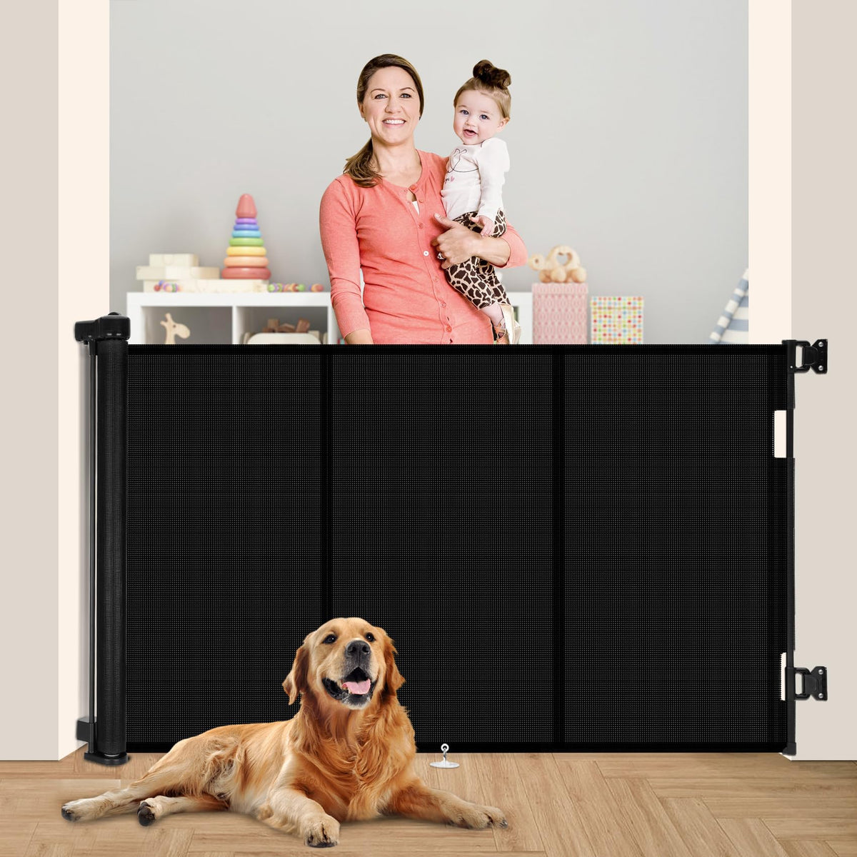 Miumoon 71-inch retractable gate extended mesh guard for safe doorway and stair access.