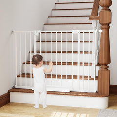 Miumoon baby gate with banister adapters secures stairs access