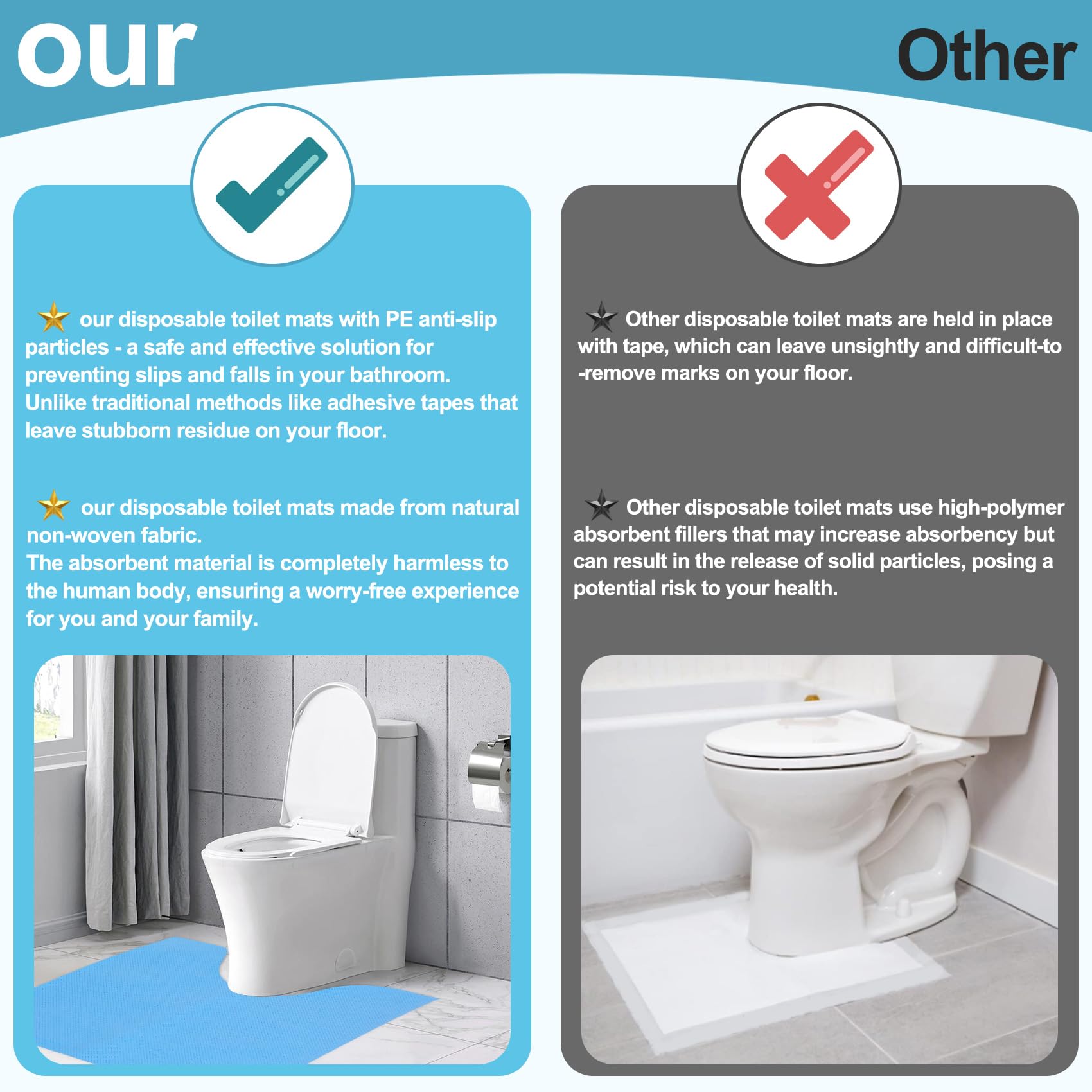 Miumoon packaging keeps mats clean and ready for quick bathroom setup.