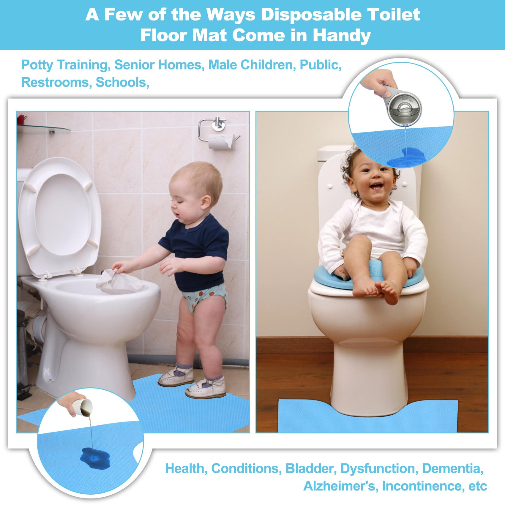 Miumoon floor protectors in use around a toilet for efficient spill control.