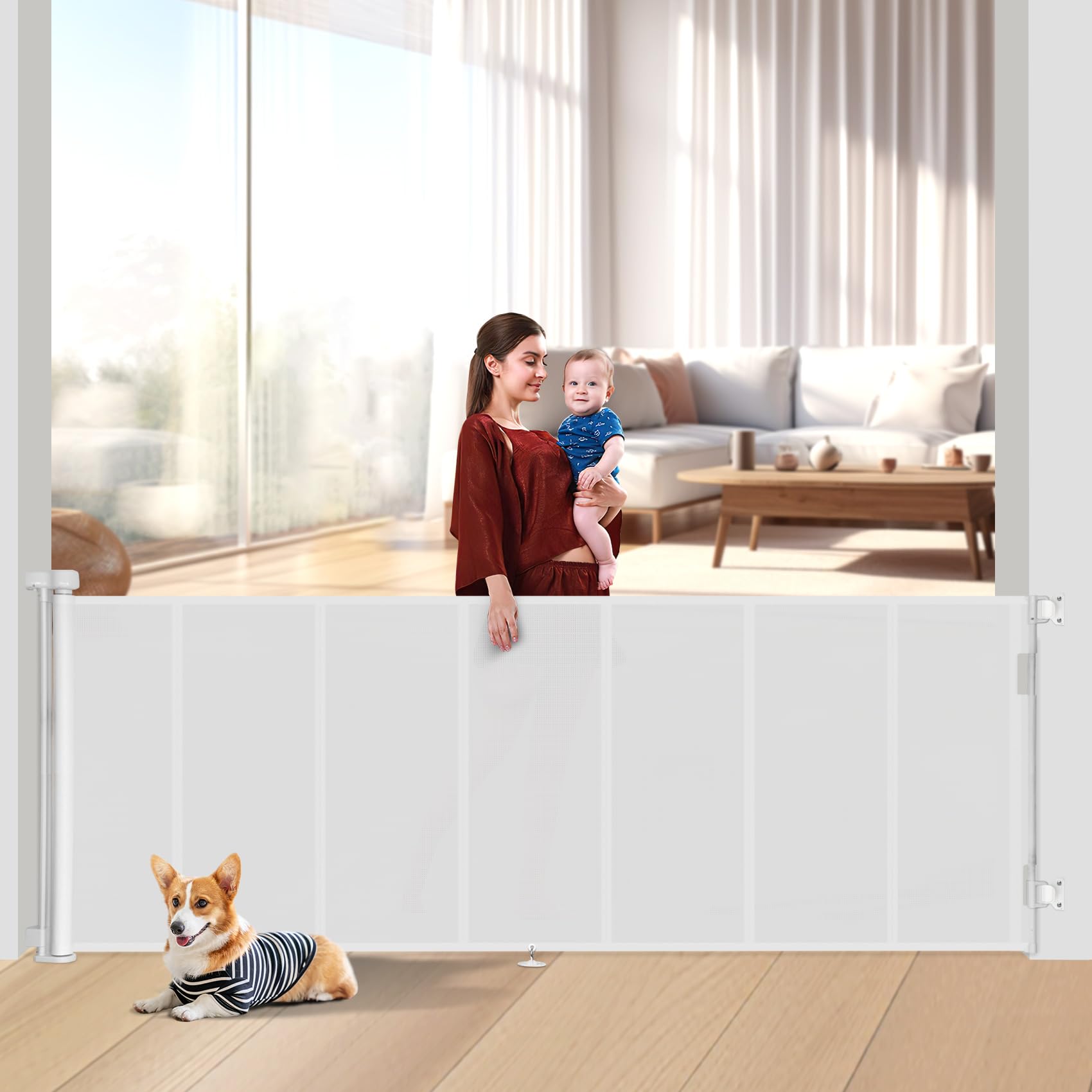 Miumoon retractable baby gate with reinforced bar design for stable opening