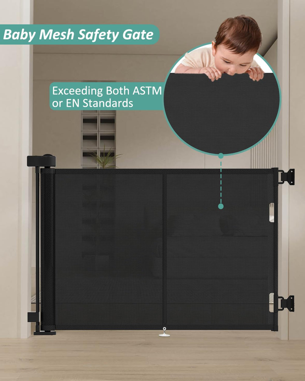 Miumoon retractable gate closed mesh emphasizes baby-safe material