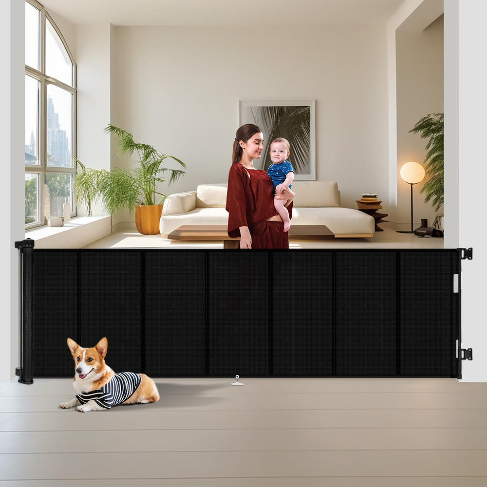 Miumoon retractable gate in doorway demonstrates easy doorway installation.