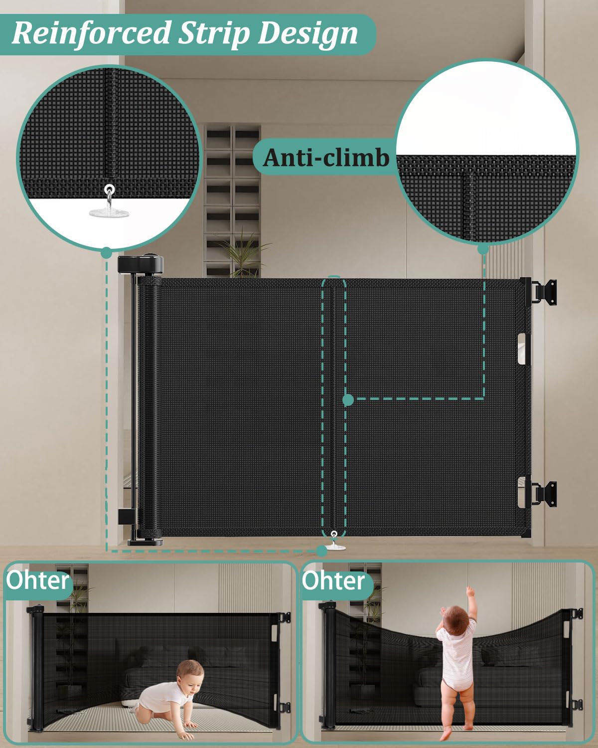 Miumoon retractable gate with double-lock for one-handed operation