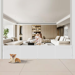 Miumoon retractable gate installed in a doorway, showcasing wide passage for kids and pets