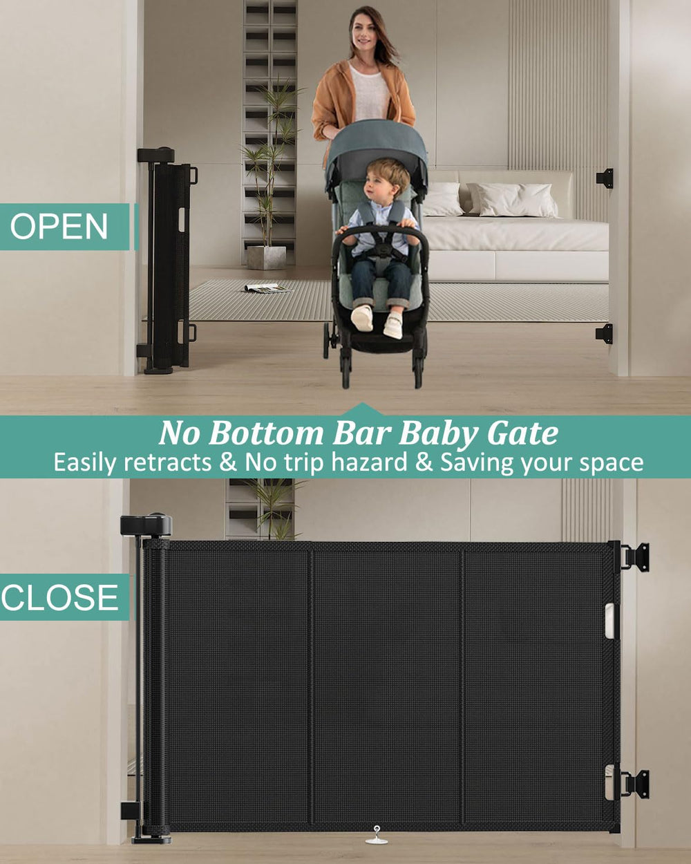 Miumoon soft mesh baby gate protects little ones during play.