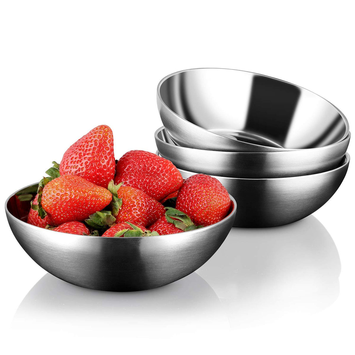Miusco stainless steel kids bowls in 4-pack, rust-resistant and easy to clean.