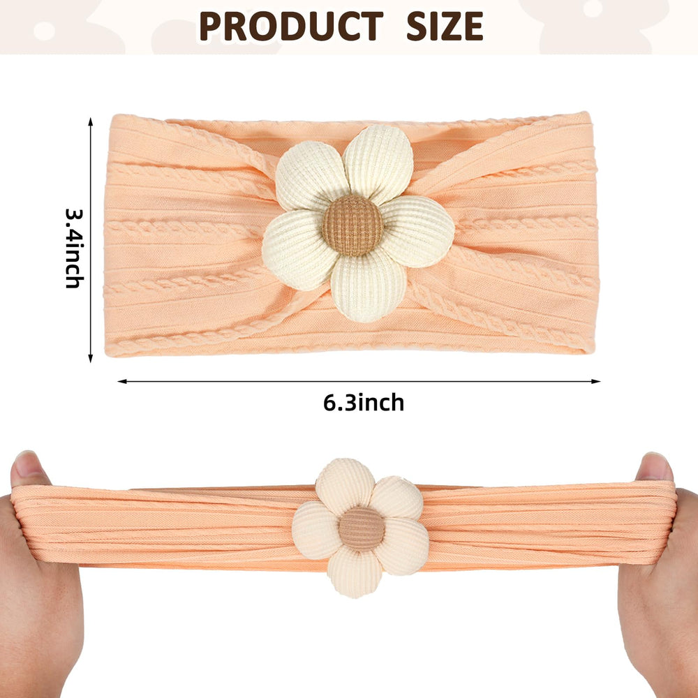 MIUXUESO orange baby flower headbands provide bright outfit accents with secure, comfortable fit.