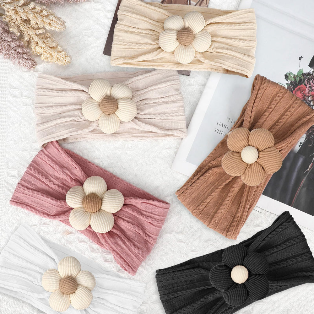 MIUXUESO baby flower headband brown front view, versatile accessory for photos
