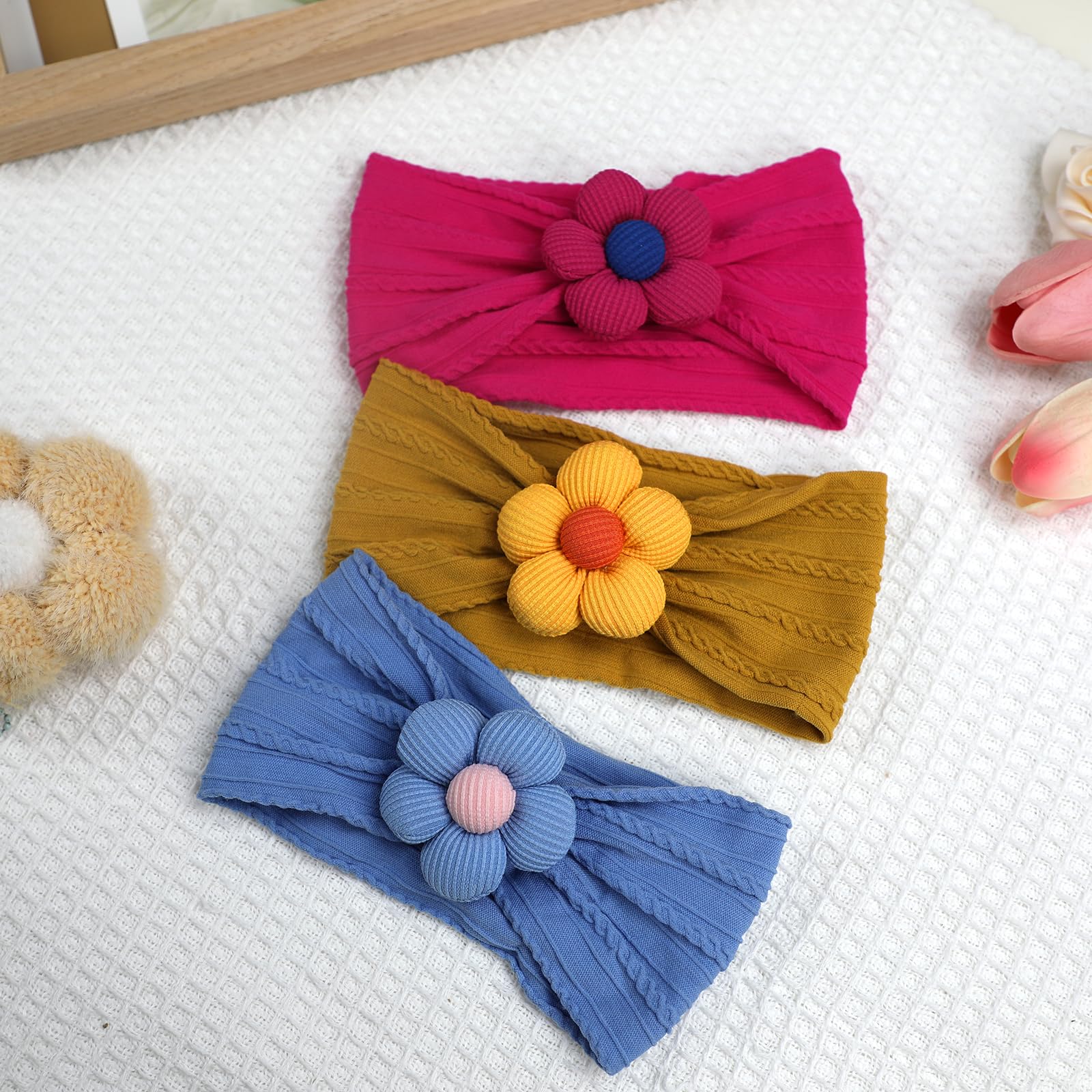 MIUXUESO blue headbands worn during baby photos, versatile everyday accessory