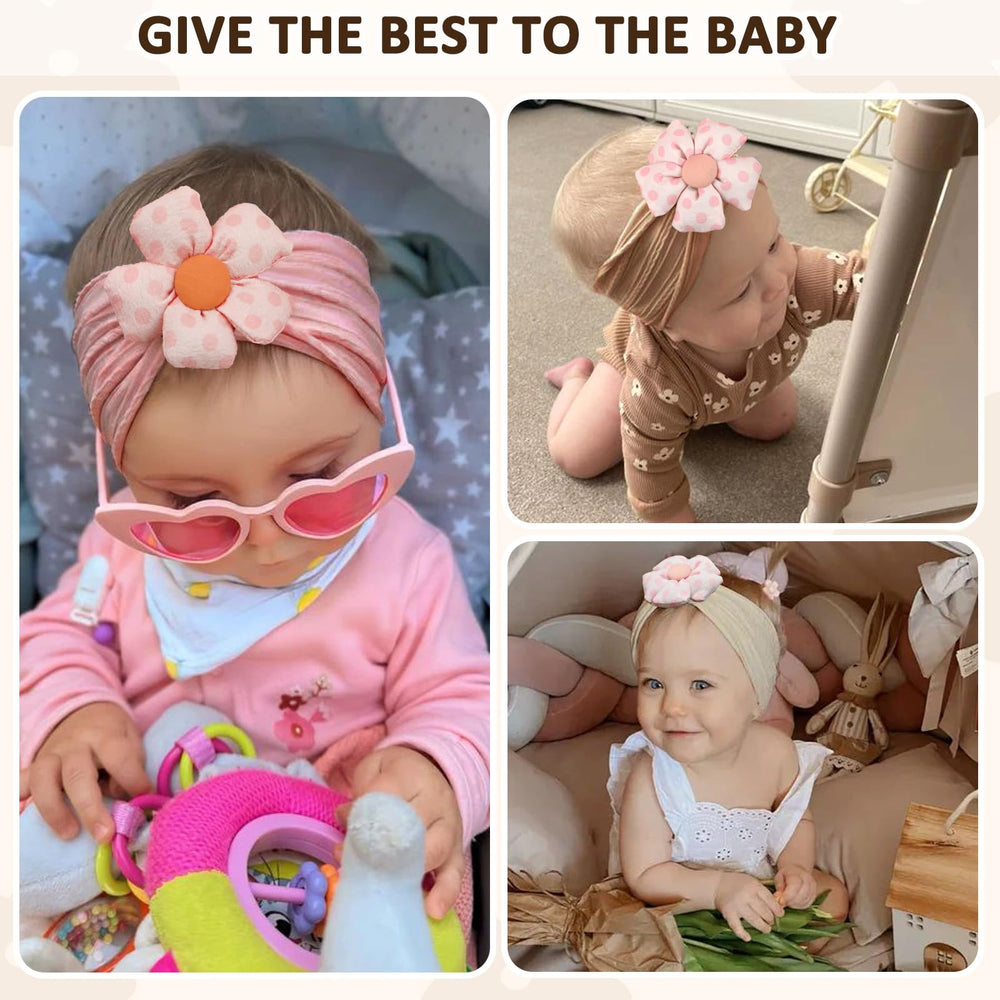 MIUXUESO brown flower headband with comfortable fit from newborn to toddler