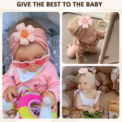 MIUXUESO brown flower headband with comfortable fit from newborn to toddler