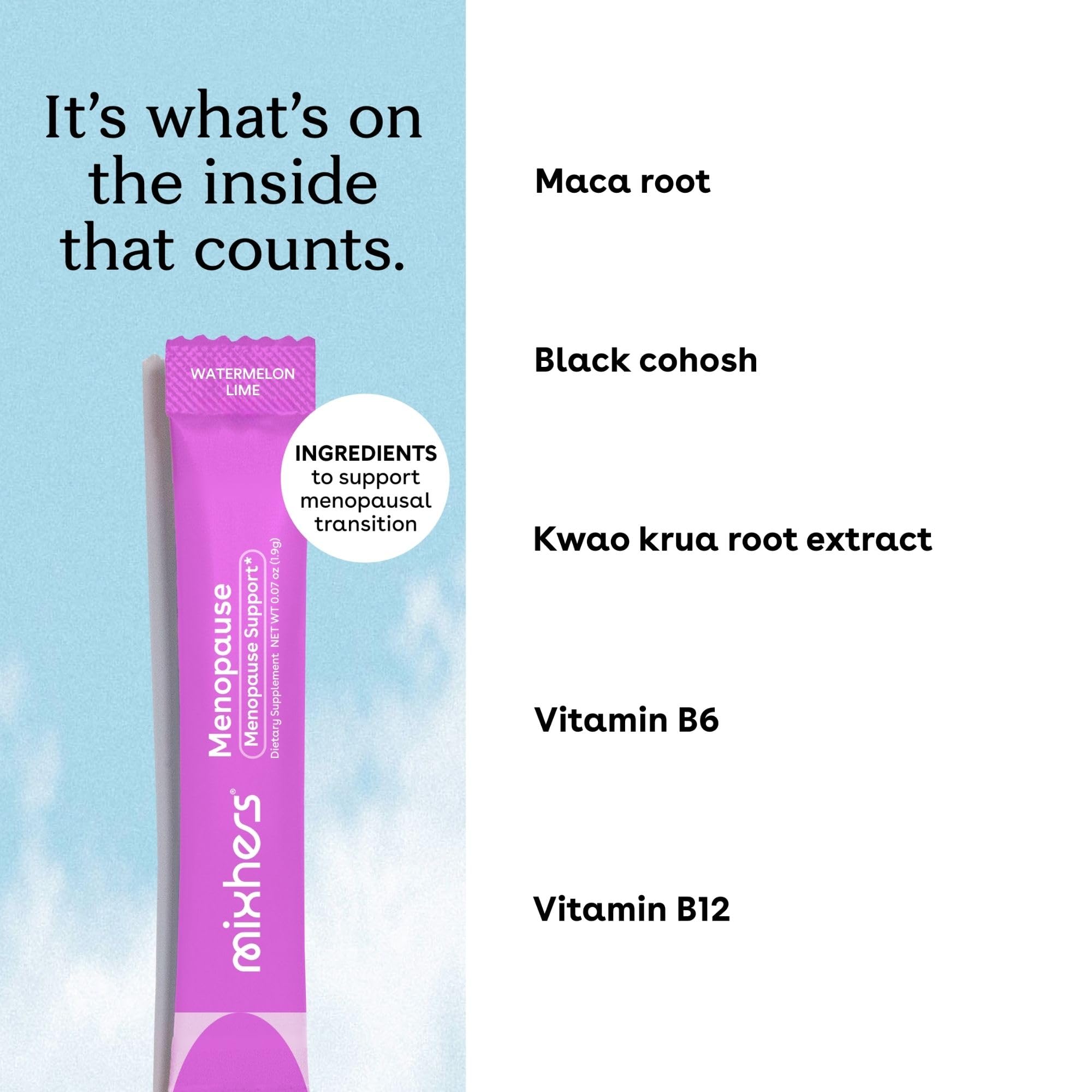 Mixhers Menopause kwao-krua-extract close-up hints at hormonal balance support