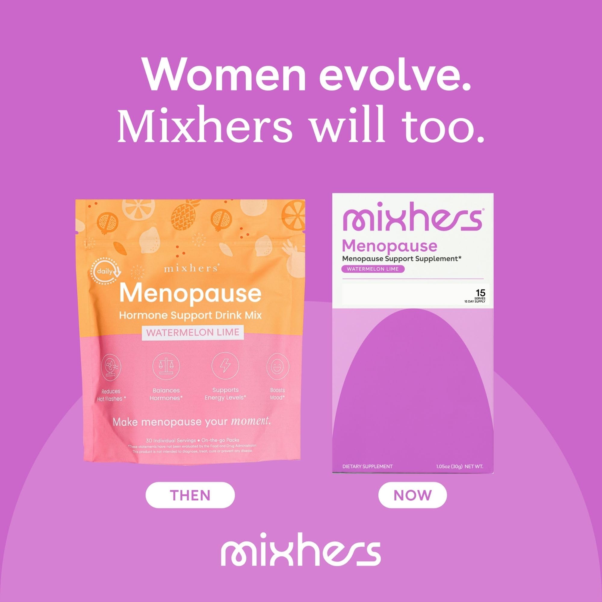 Mixhers Menopause vegan sugar-free packets arranged for daily routine