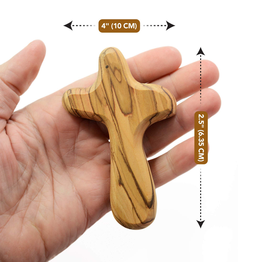 MIZZE hand-held cross with smooth olive wood, comfortable for meditation.