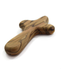 MIZZE olive wood clinging cross, Bethlehem; palm-size for intimate daily prayer.