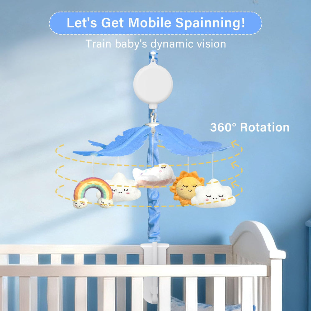 Mkcxcol crib mobile rotating music box to engage baby during quiet moments.