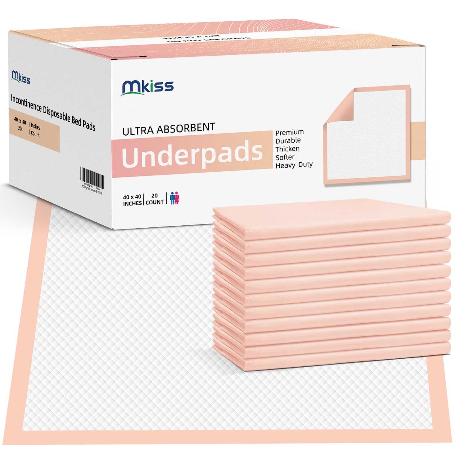 MKISS heavy-duty bed pad front view shows tear-resistant protection for overnight use.
