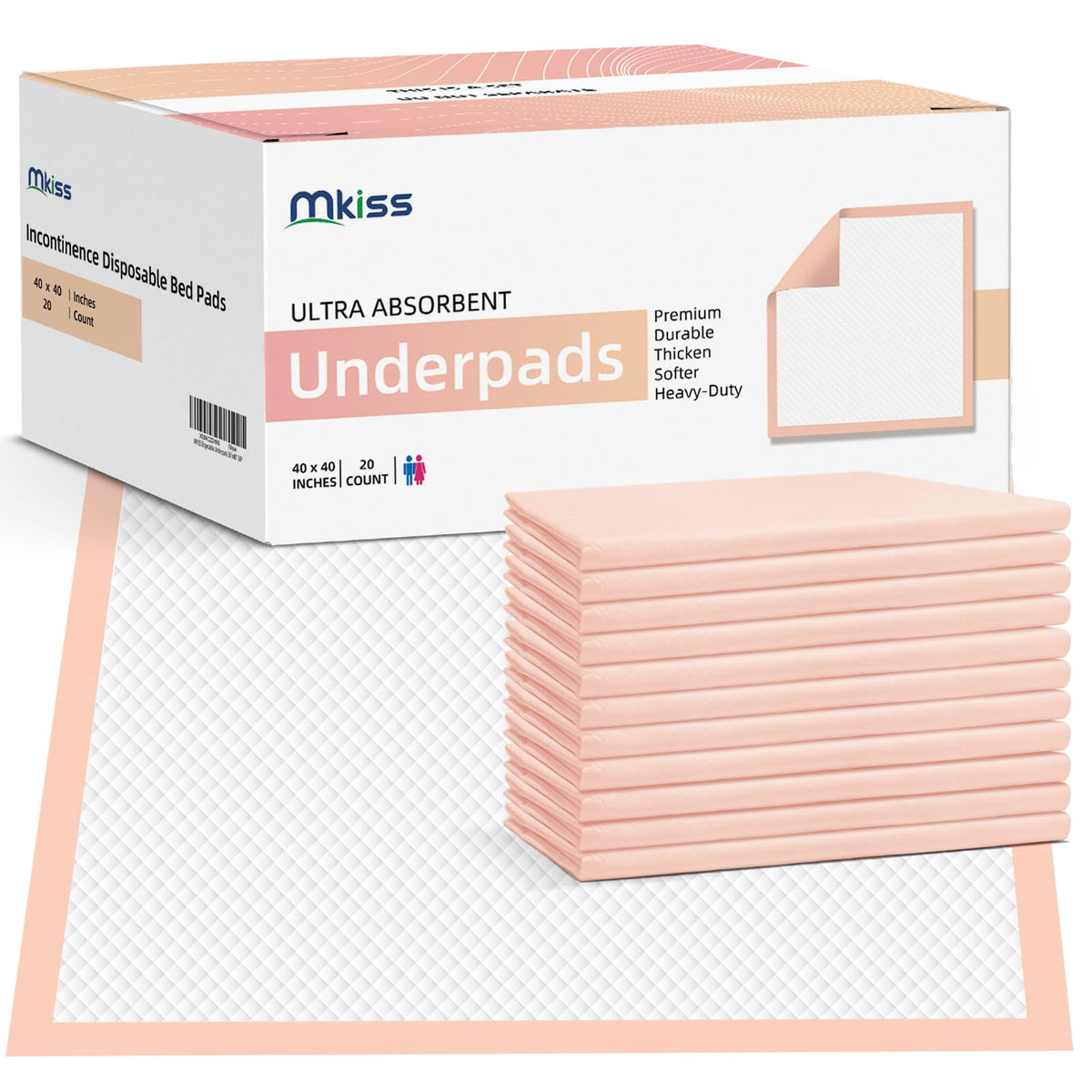 MKISS heavy-duty bed pad front view shows tear-resistant protection for overnight use.