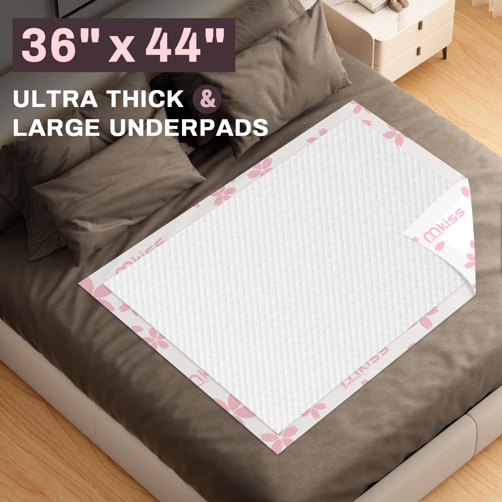 MKISS heavy duty underpads feature tear-resistant back sheet for secure protection.