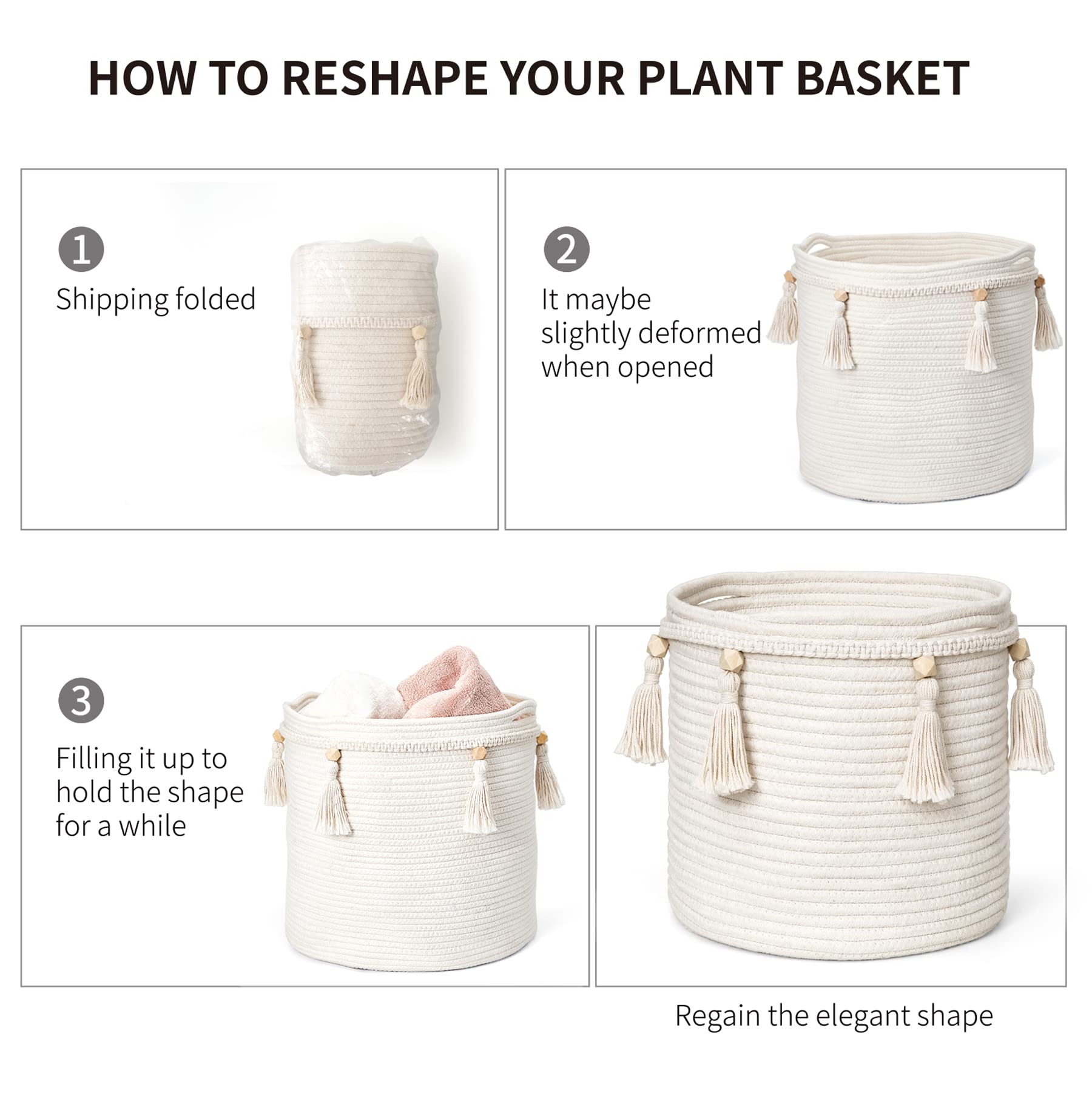 Mkono macrame basket tall design fits nursery toys and blankets.