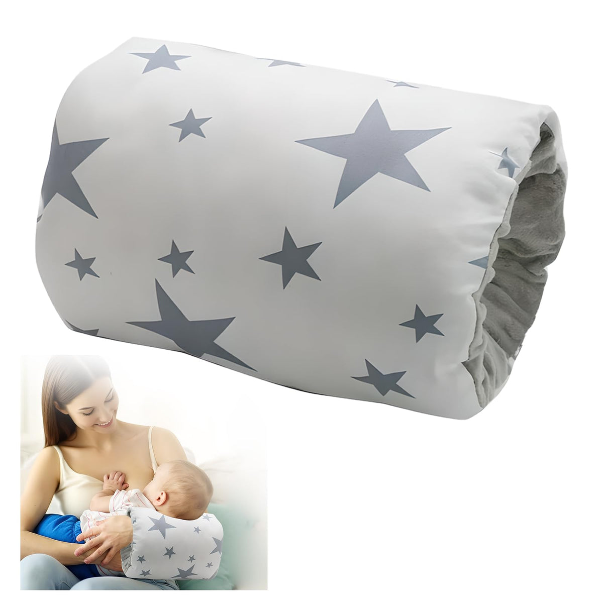 MKXPWMKS Cozy Cradle Pillow on arm for hands-free feeding