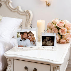Mlatnod acrylic scalloped cover showcases precious ultrasound images in a stylish keepsake.