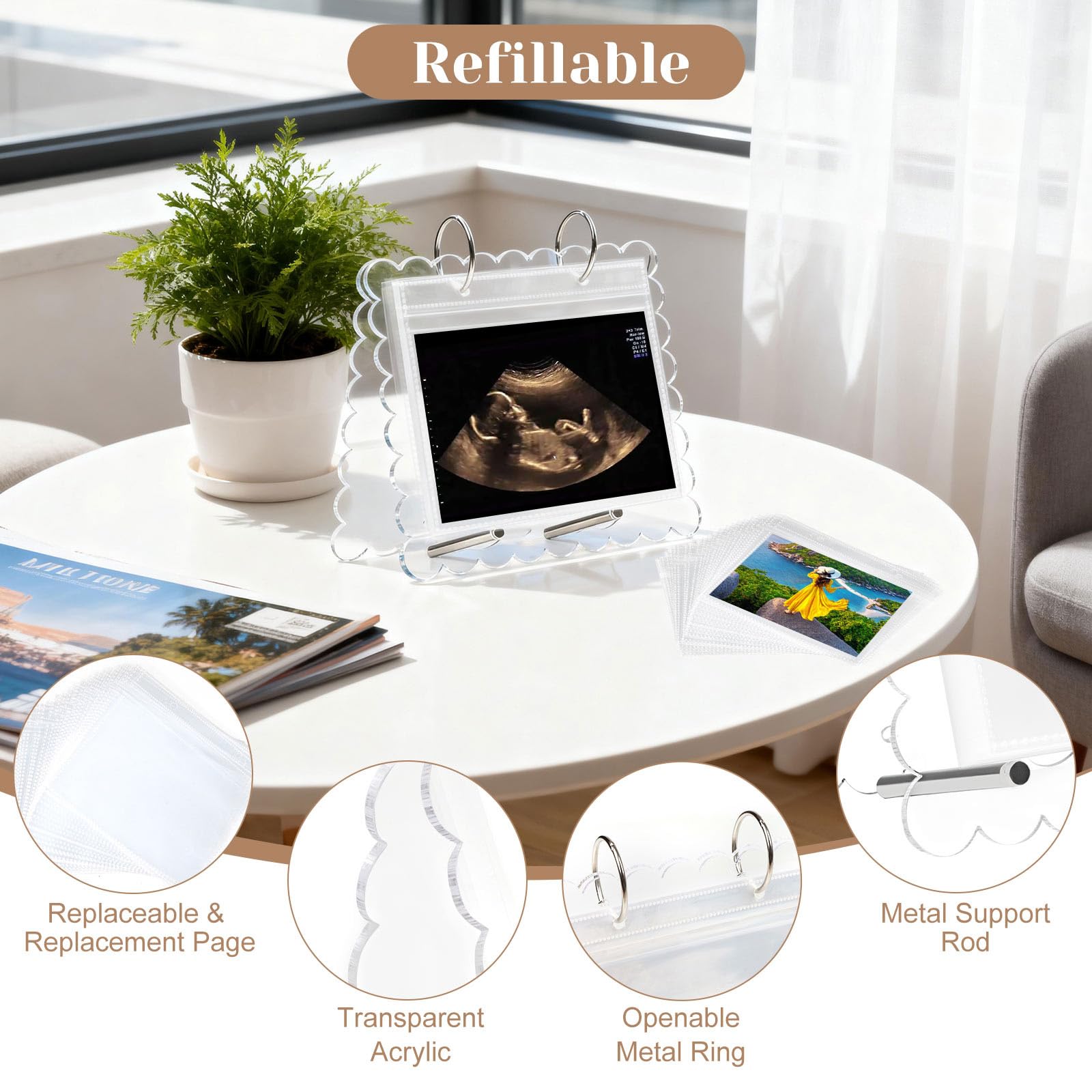 Mlatnod compact album stores baby's first photo safely for generations.
