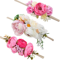 mligril baby floral headband close-up highlighting soft fabric and stretchable fit.