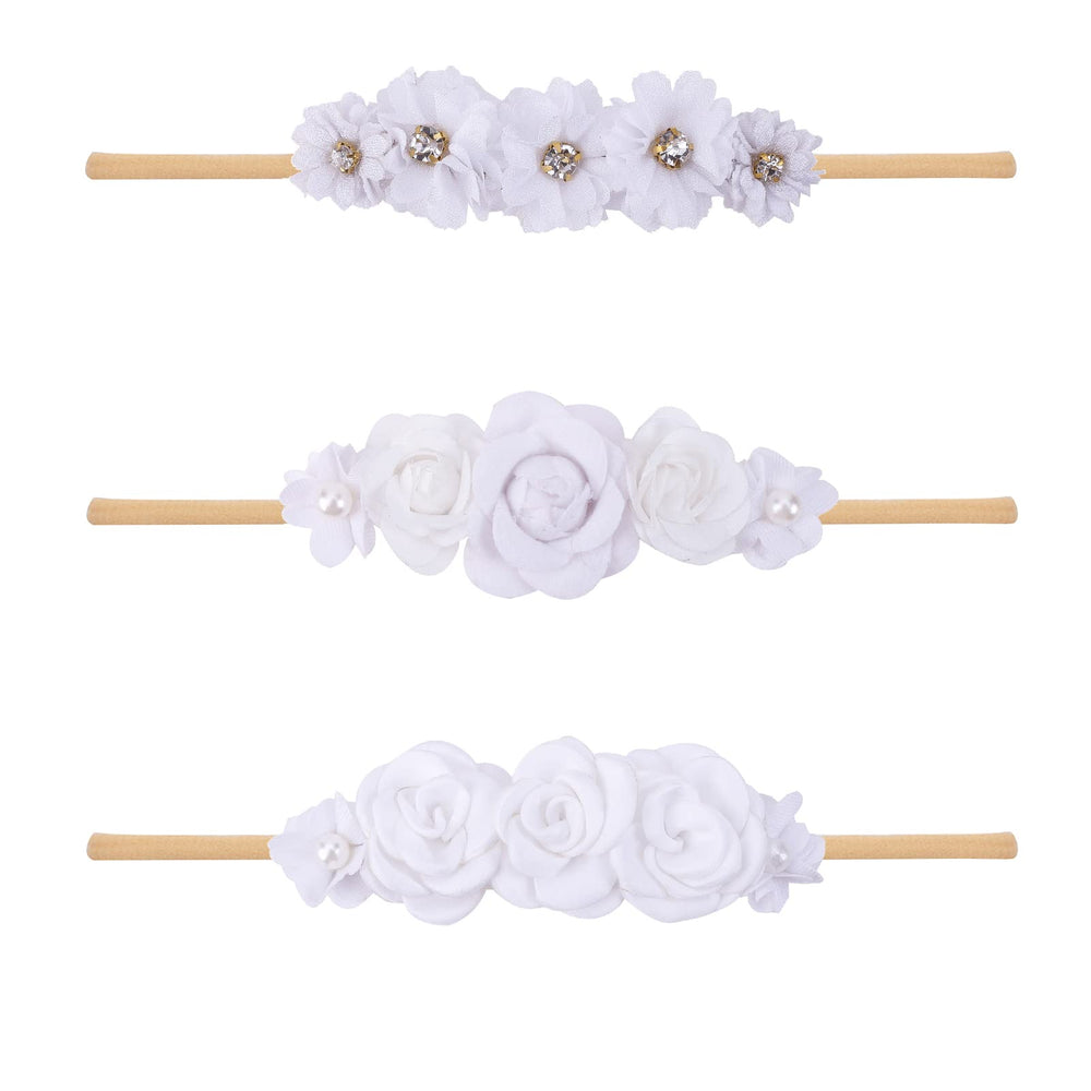 mligril baby headband with flower bows, soft nylon, ideal for everyday wear.