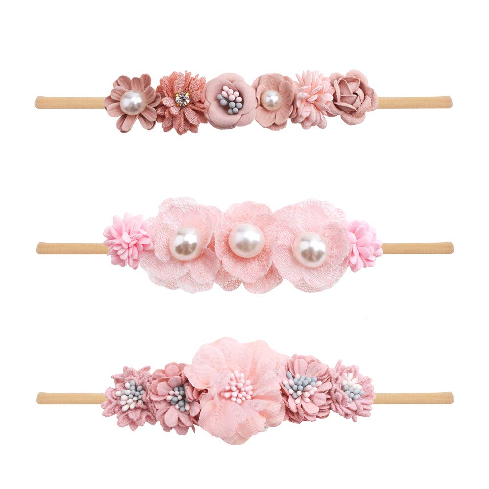 mligril baby girl nylon headband with flower bows, soft and stretchy for newborns